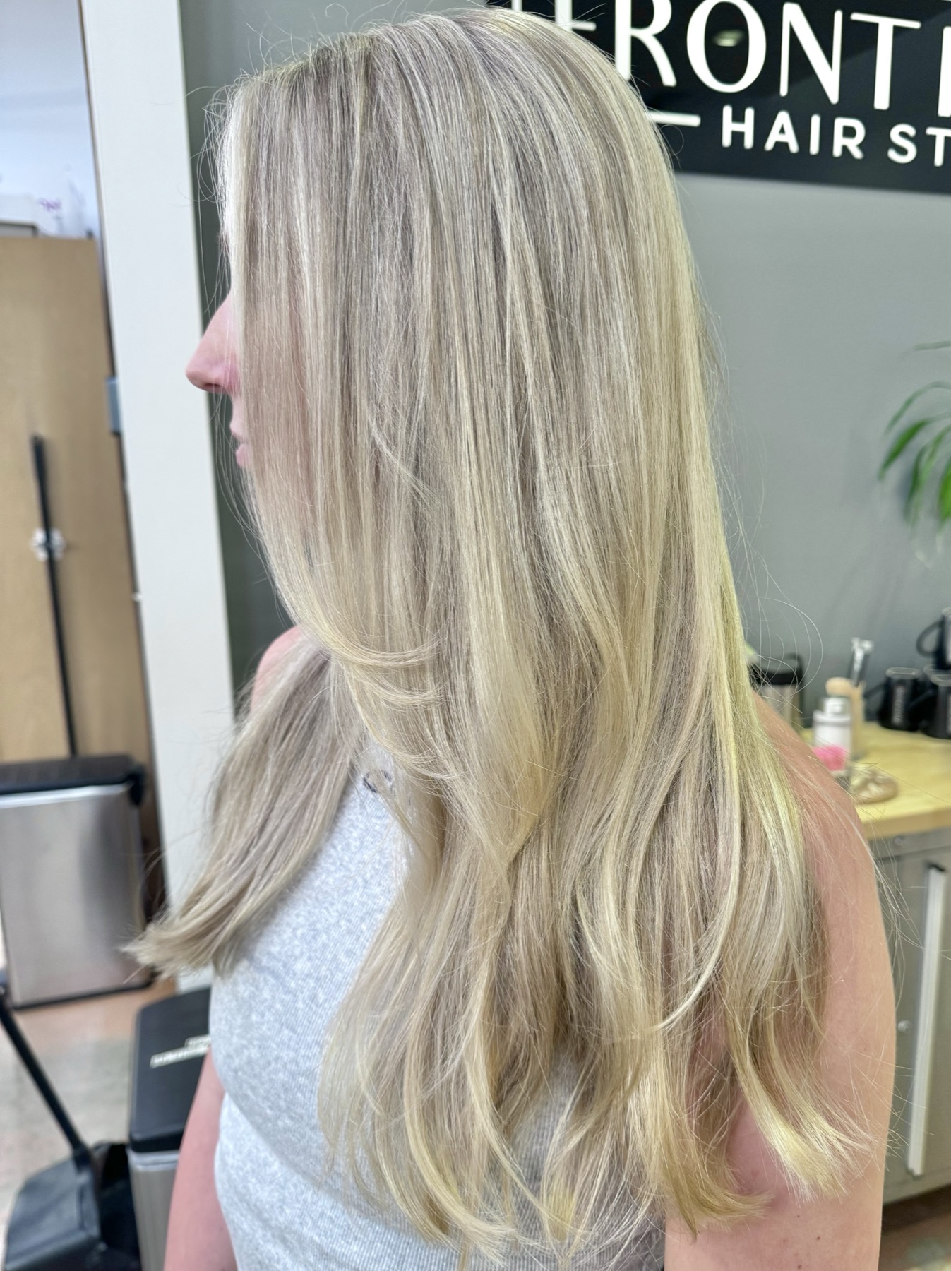 Custom hair color and grey coverage at Front Room Hair Studio in Houston